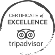 The image shows TripAdvisor's Certificate of Excellence logo, featuring an owl graphic within a circular border along with the text "Certificate of Excellence."